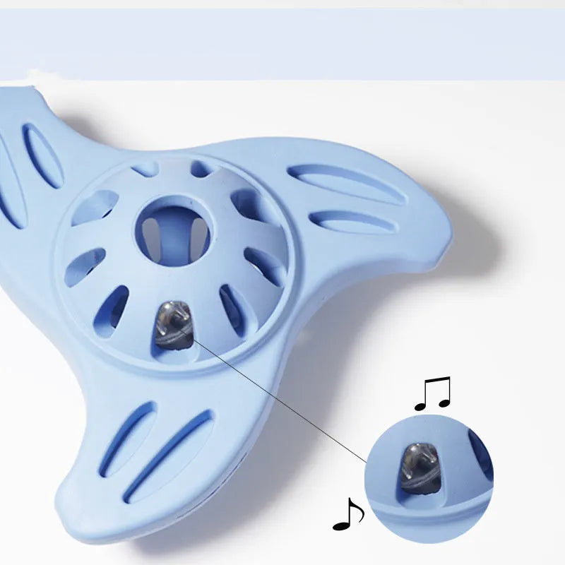 Blue durable dog chew toy shaped like a boomerang or molar for medium and large breed dogs.