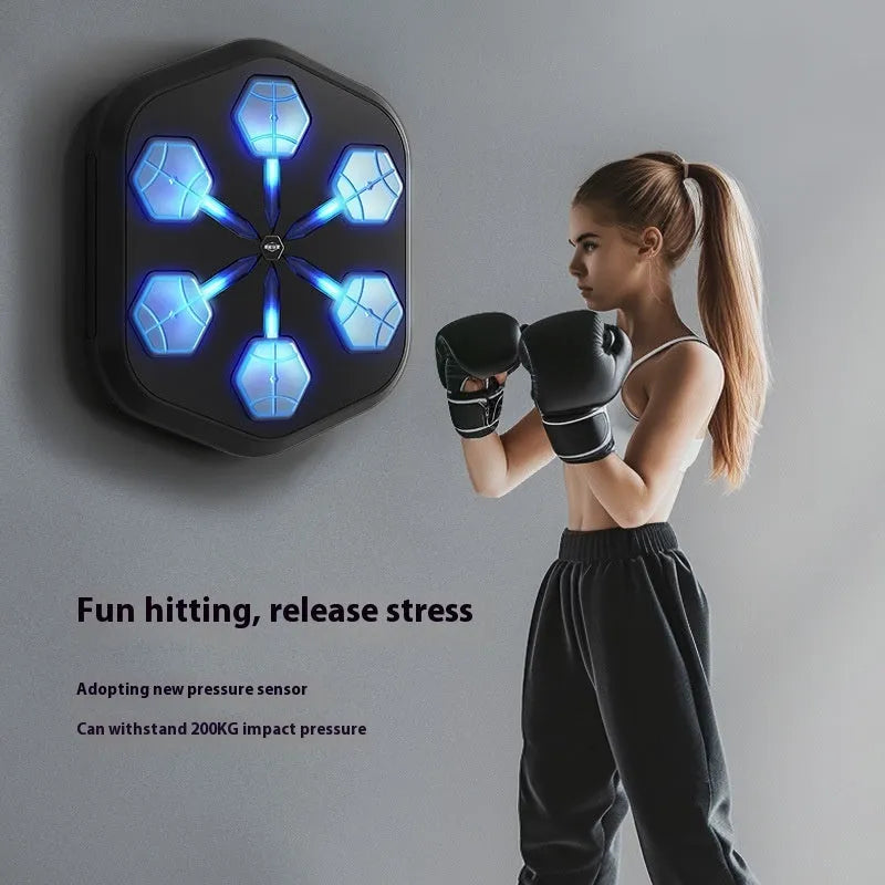 Third-generation smart Bluetooth music boxing wall target in black, PU striking surface, 590x508x90 mm, wall-mounted