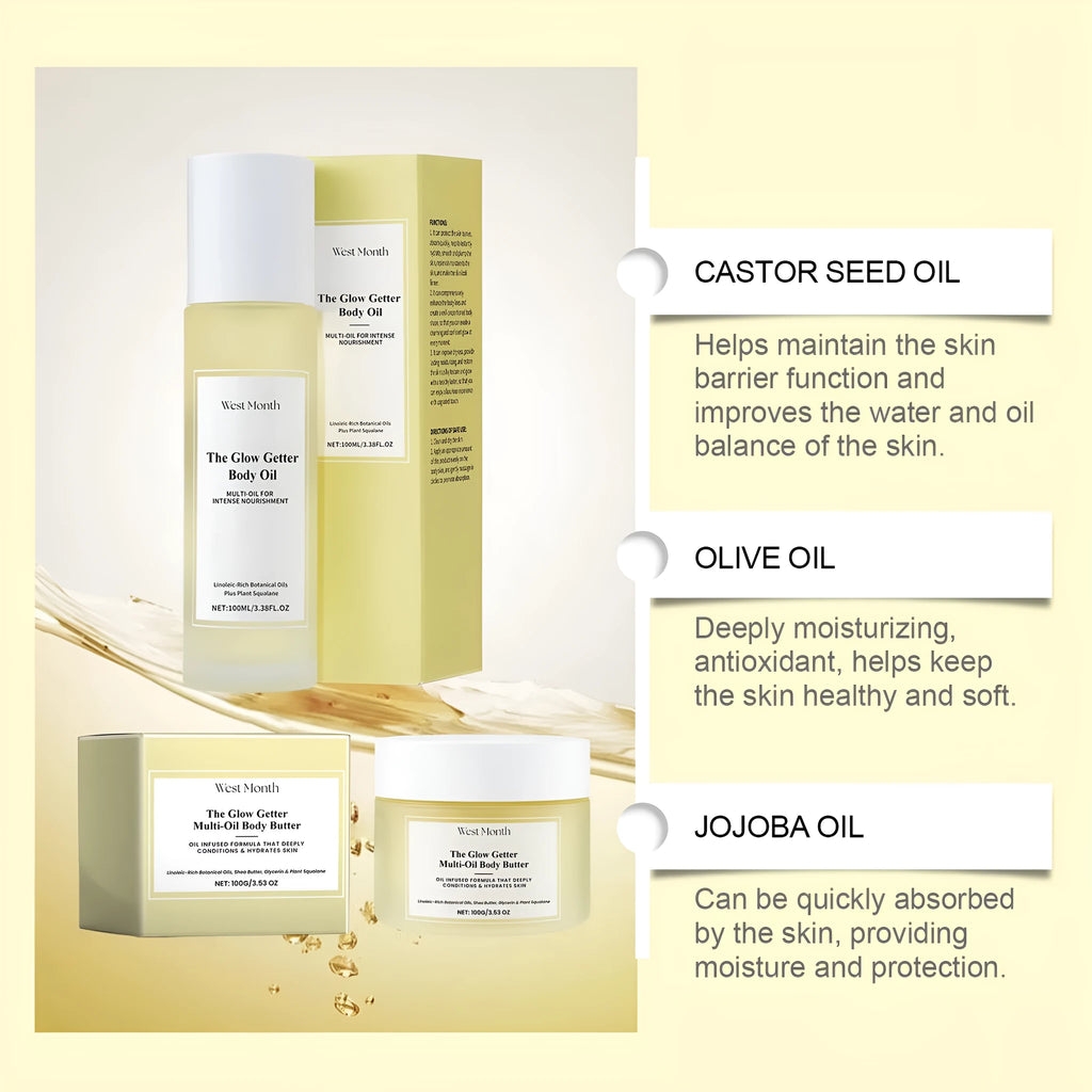 Body care kit with nourishing firming moisturising cream and skincare massage oil