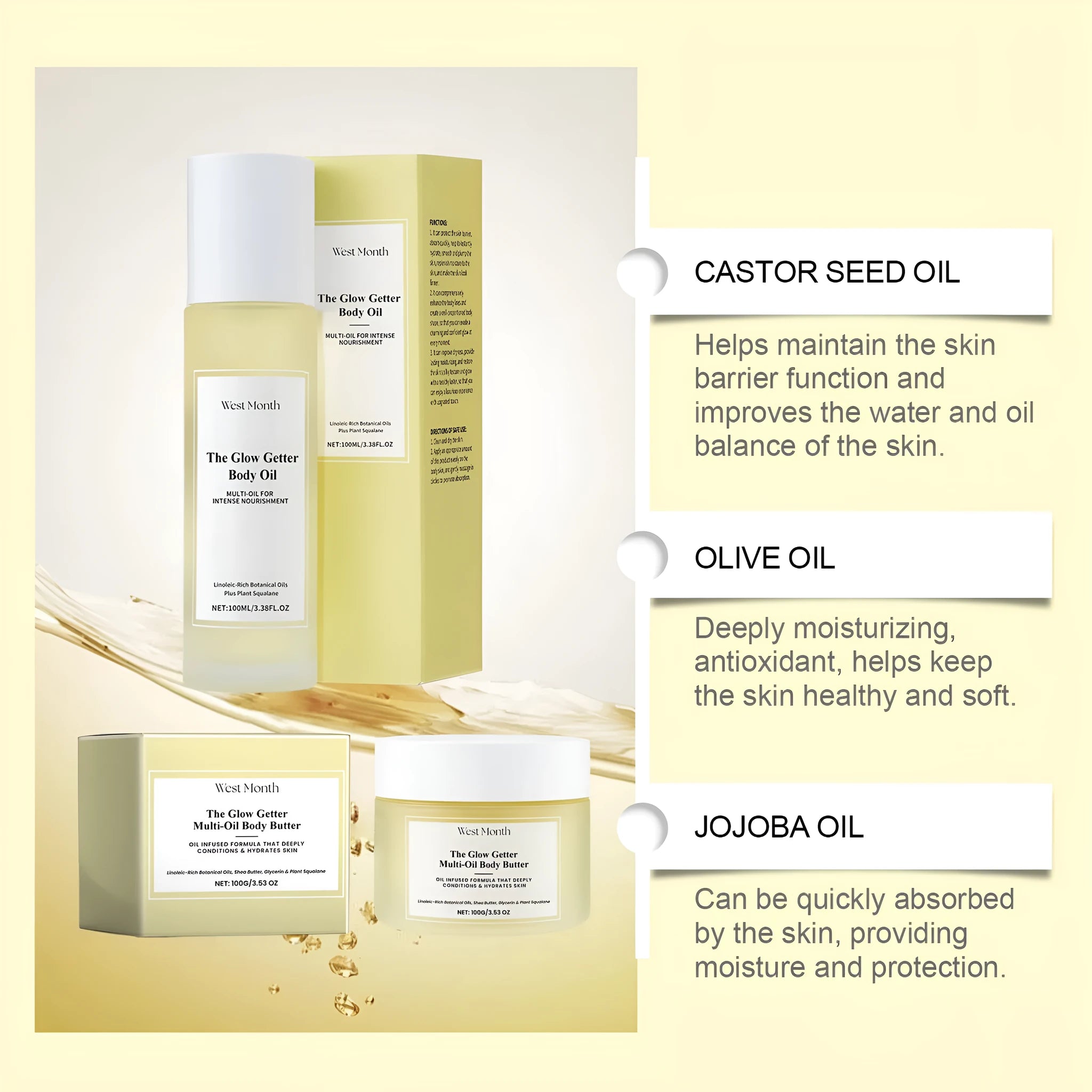 Body care kit with nourishing firming moisturising cream and skincare massage oil