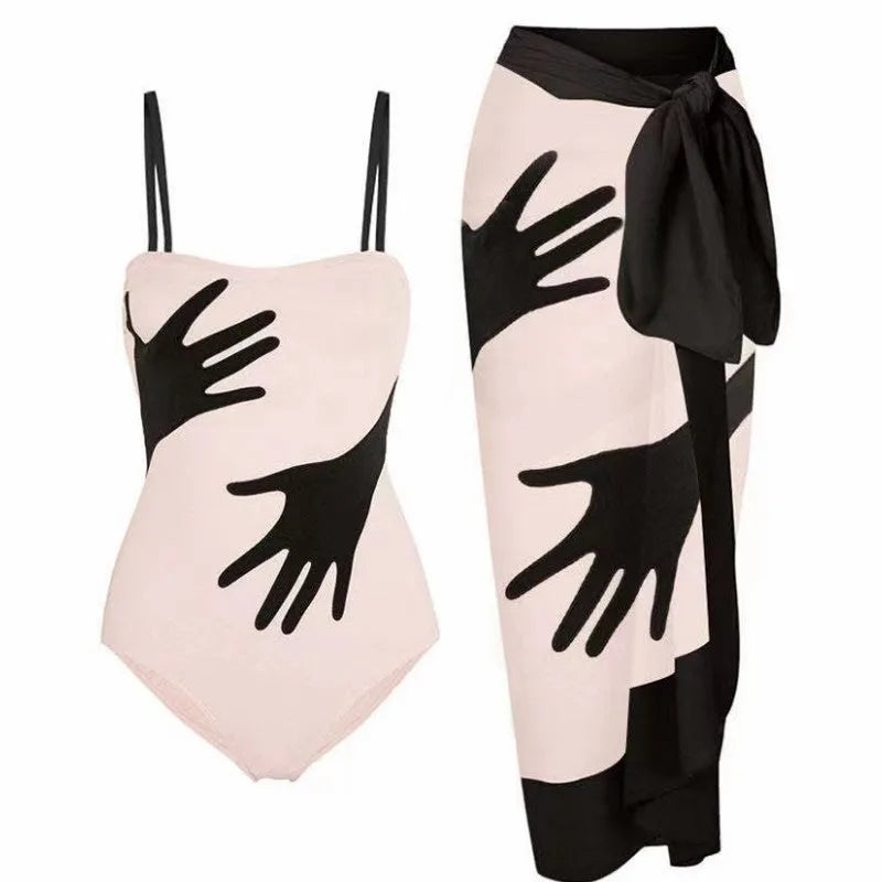 Women's one-piece bikini swimsuit in polyester fabric with gauze skirt pattern option