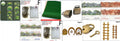 Forest Moss Series DIY decorative sticker set with PEt tape rolls, artificial moss pieces, wooden decorations, and small metal ornaments on a white background