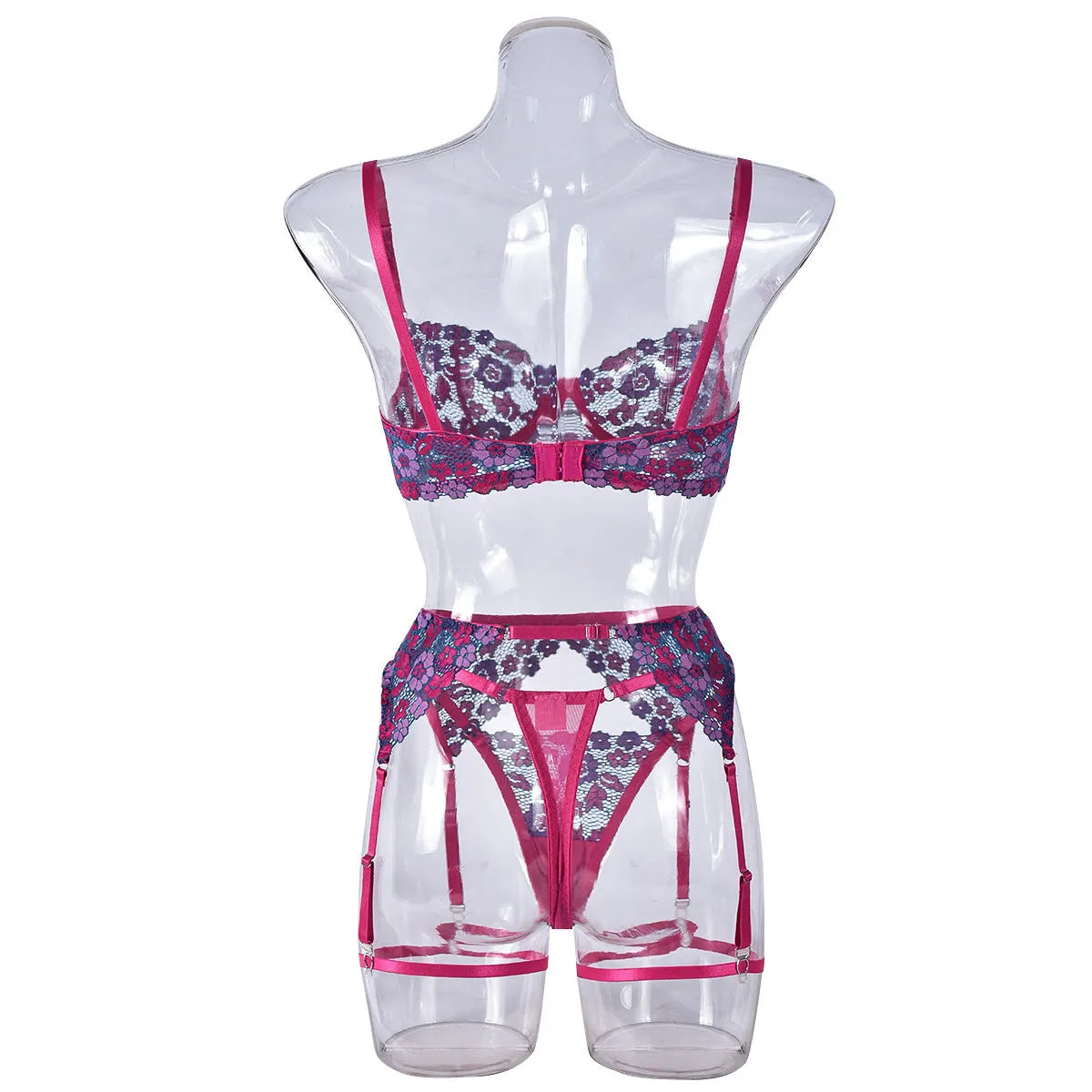 Women's rose red embroidered bikini set with contrast colour details