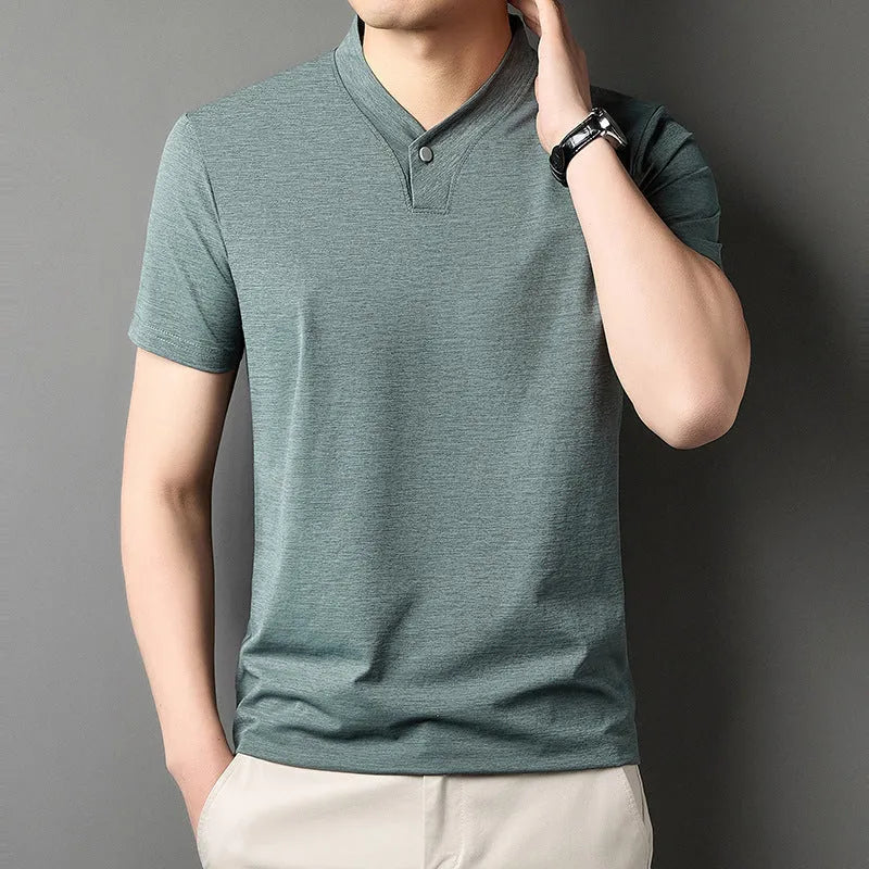 Men's short sleeve t-shirt with zipper detailing in polyester blend fabric