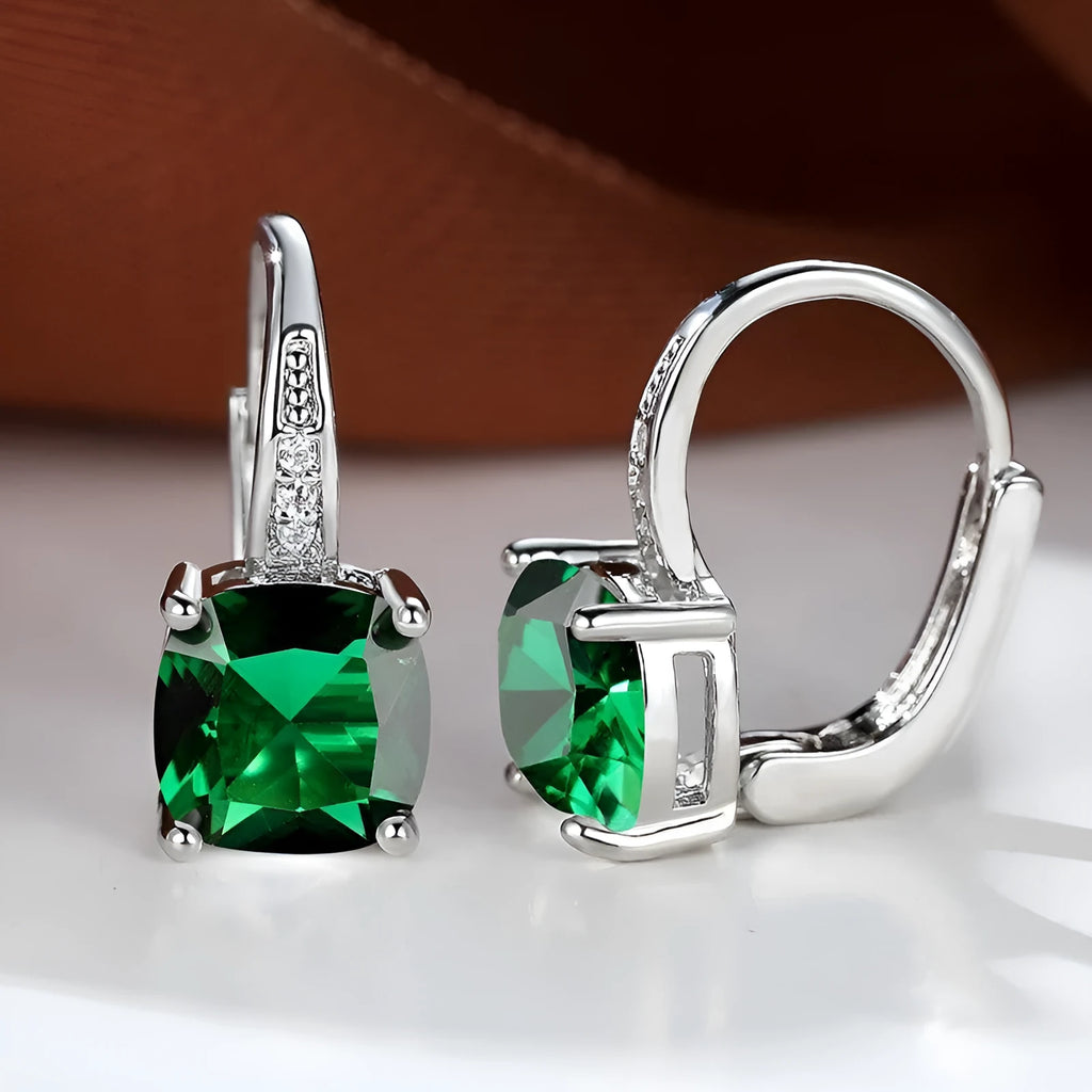 Square zircon inlaid geometric ear hook earrings with Korean style electroplated copper construction