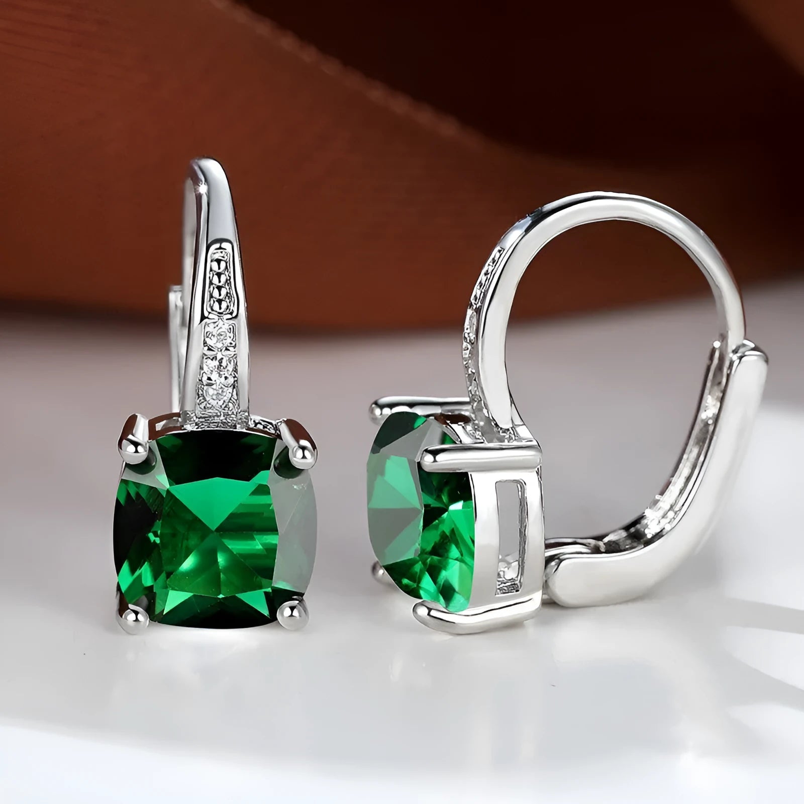 Square zircon inlaid geometric ear hook earrings with Korean style electroplated copper construction