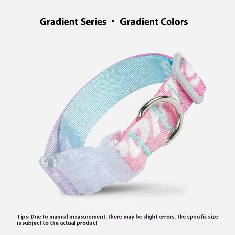 Cartoon gradient printing on adjustable nylon dog collar in gradient colour or panda green.