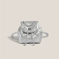 Women's rhombus plaid pattern PU leather backpack in silver colour with package cover closure.