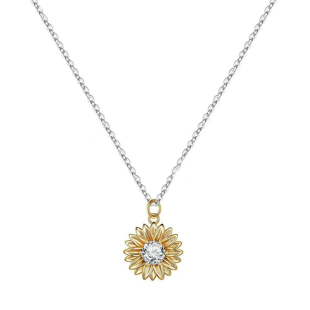 925 sterling silver sunflower pendant necklace on a cross chain, adjustable from 21cm to 50cm.