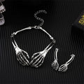 Dark style skull and ghost claw necklace and earrings set in electroplated alloy with adjustable chain
