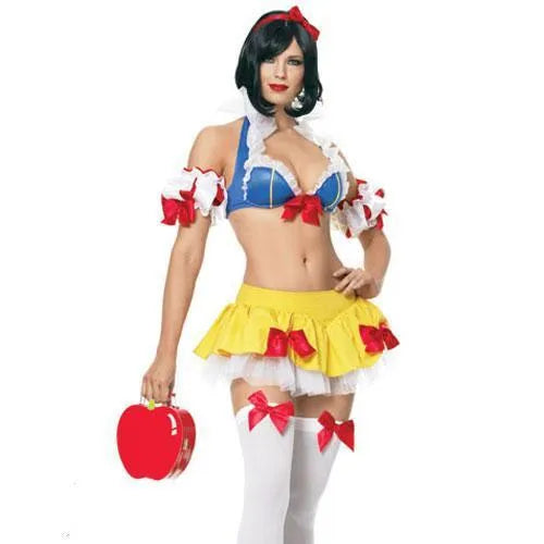 Snow White anime costume set with headdress, crop top, short skirt and hand sleeves in 8569 style