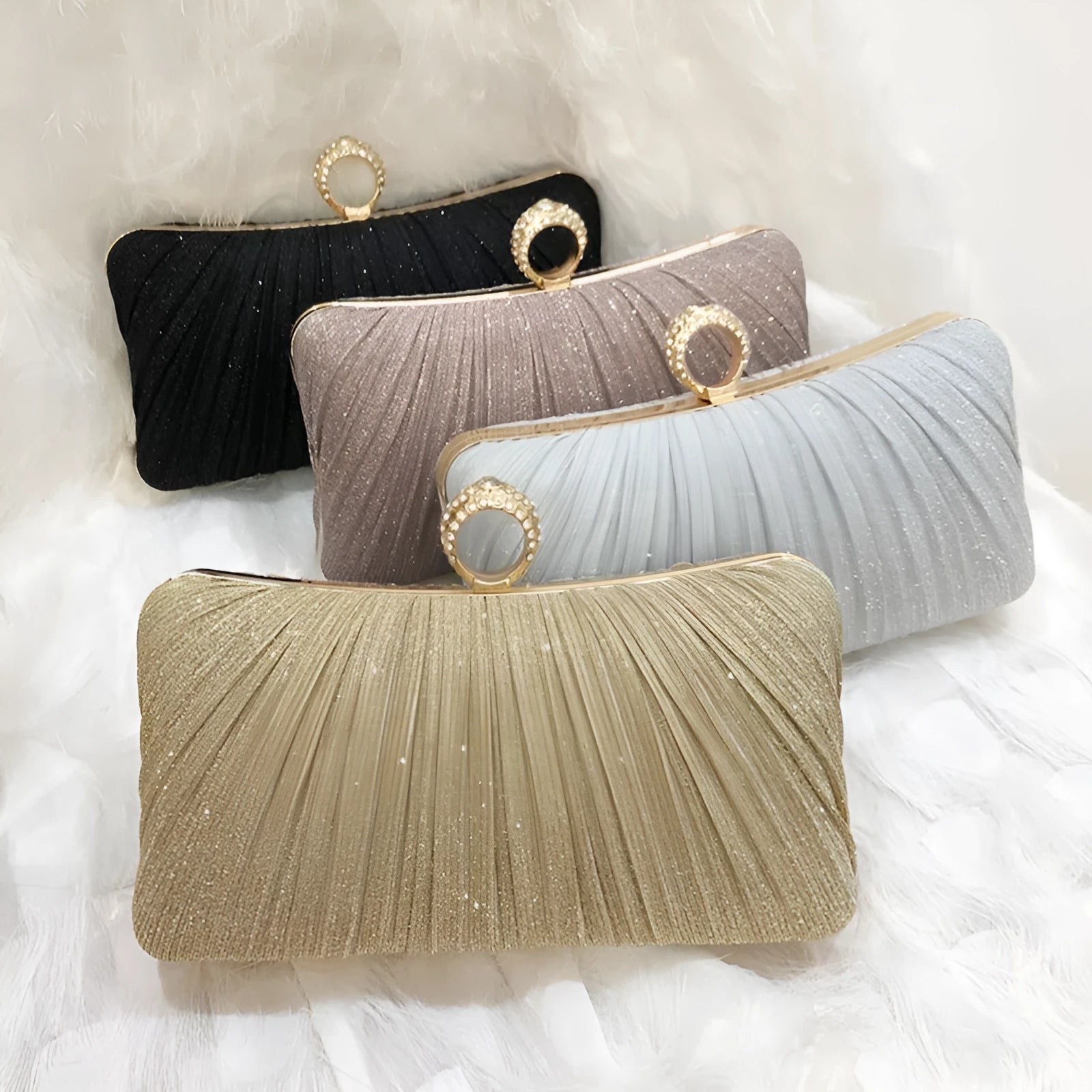 New Chinese-style women's cross-body pillow-shaped polyester banquet bag with outer pocket, silver colour option