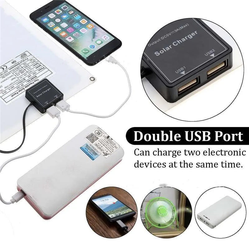 Polycrystalline silicon solar panel with dual USB ports for outdoor phone and tablet charging