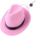 Small pink felt hat for a dog, shown as a sun protection and costume accessory.