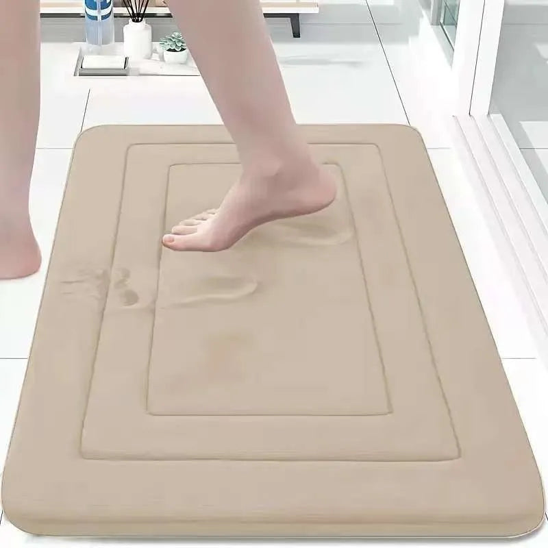 Thickened memory foam anti-slip bathroom mat with coral velvet surface in grey