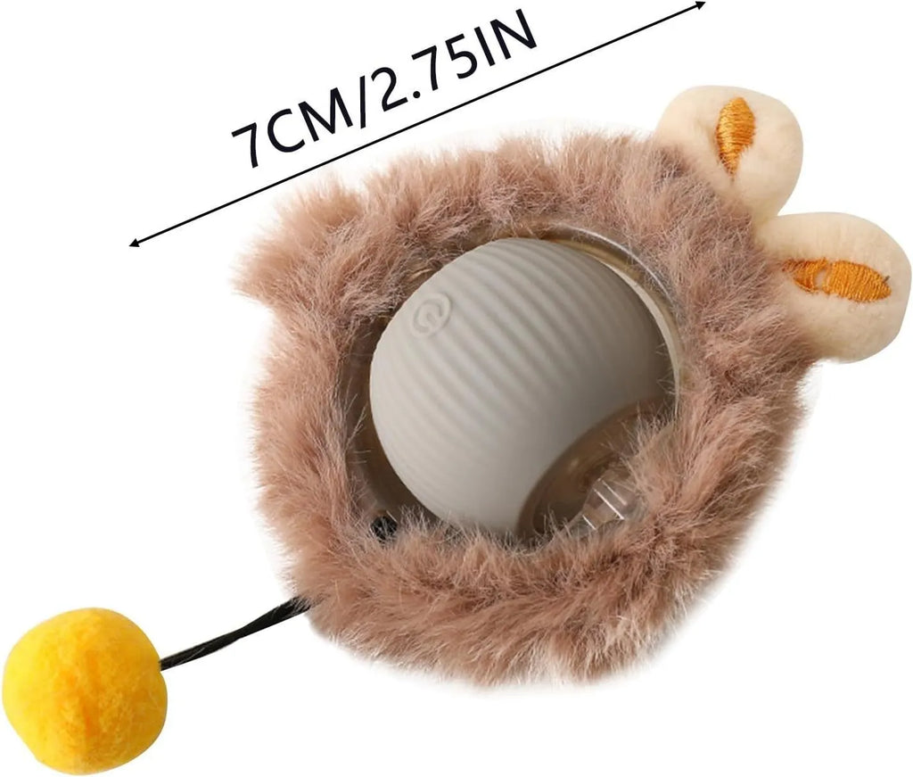 Automatic rotating pet ball toy in grey, green, or red colours with string attachment for dogs and cats