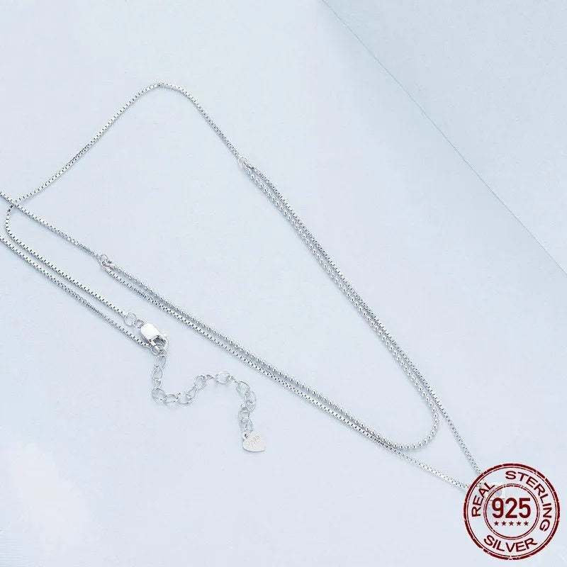 S925 sterling silver necklace with double-layer pendant and pearl chain in silver colour