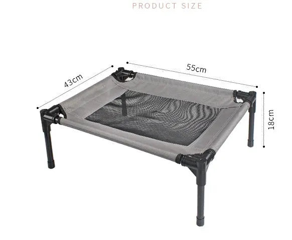 Grey Oxford cloth dog trampoline bed with iron frame, 55x43x18cm, removable washable cover on floor