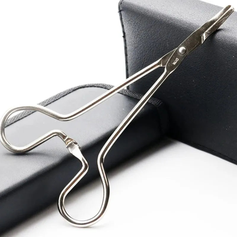 Silver stainless steel pet grooming tweezers with curved tip for ear hair removal