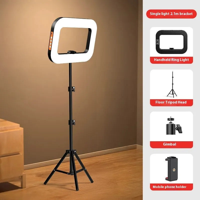 Mobile phone fill light attached to a phone holder on a 50cm metallic desktop bracket.