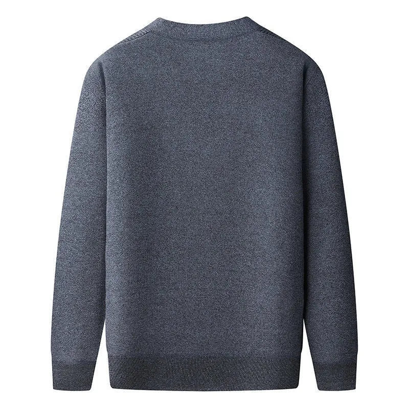 Men's grey wool-lined cardigan with batwing sleeves on a hanger