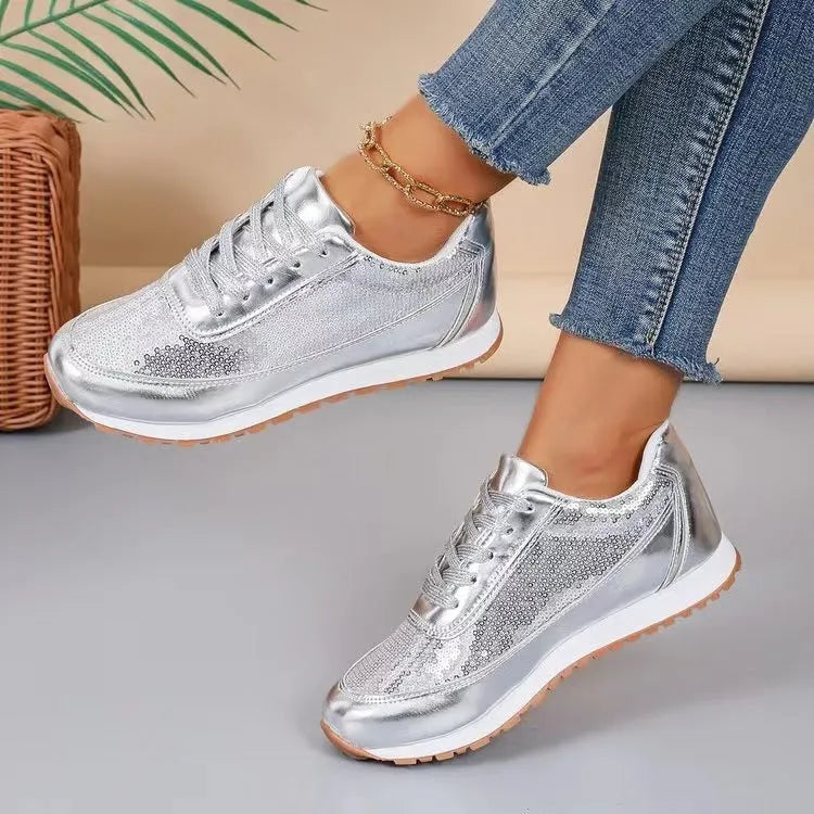 Women's black thick-soled casual sneakers with a square toe and PU leather upper.