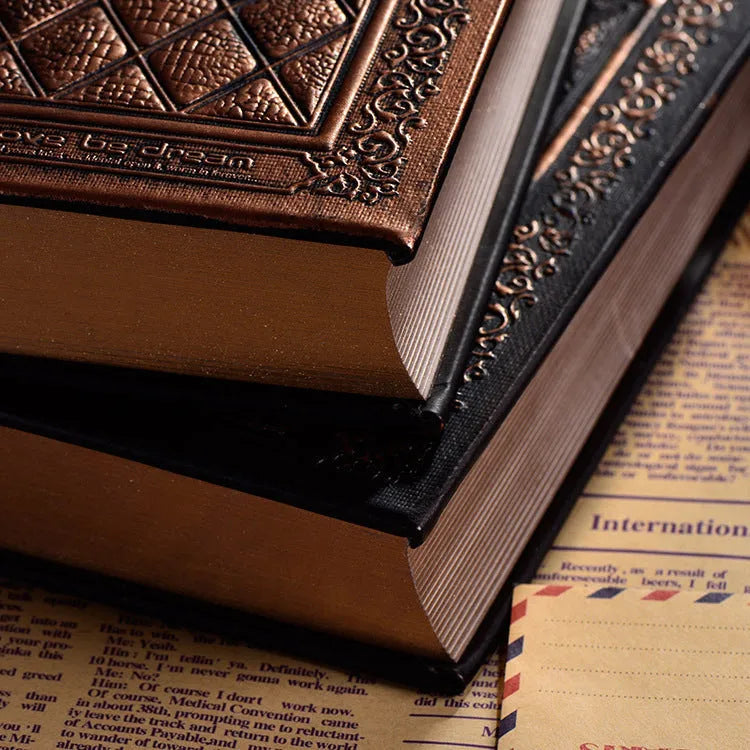 Embossed faux leather A5 notebook in bronze colour with thick 192-page refillable writing pad
