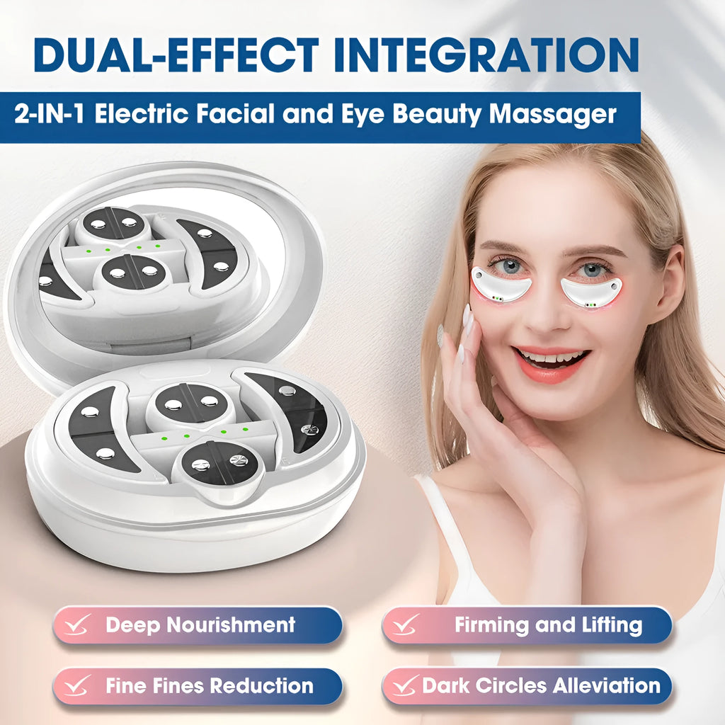 White wireless red light EMS facial and eye massager for home dark circle treatment