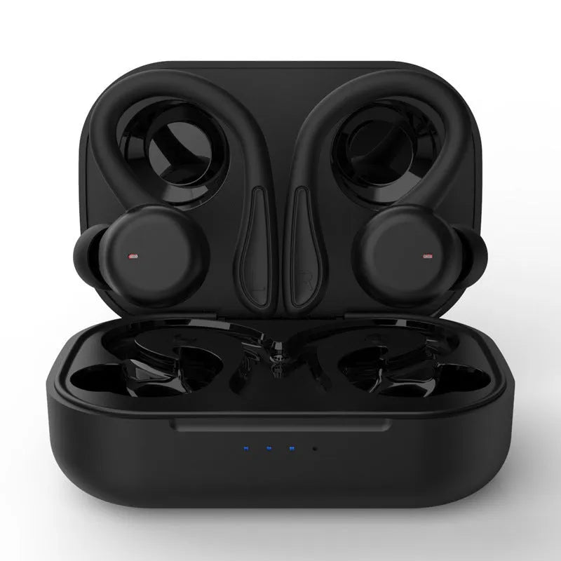 True wireless sports earbuds with hanging ear design and removable ear hooks in five colour options
