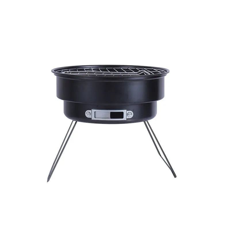 Compact round folding outdoor ice stove grill set with mesh, legs, and carry bag for 1-2 people.