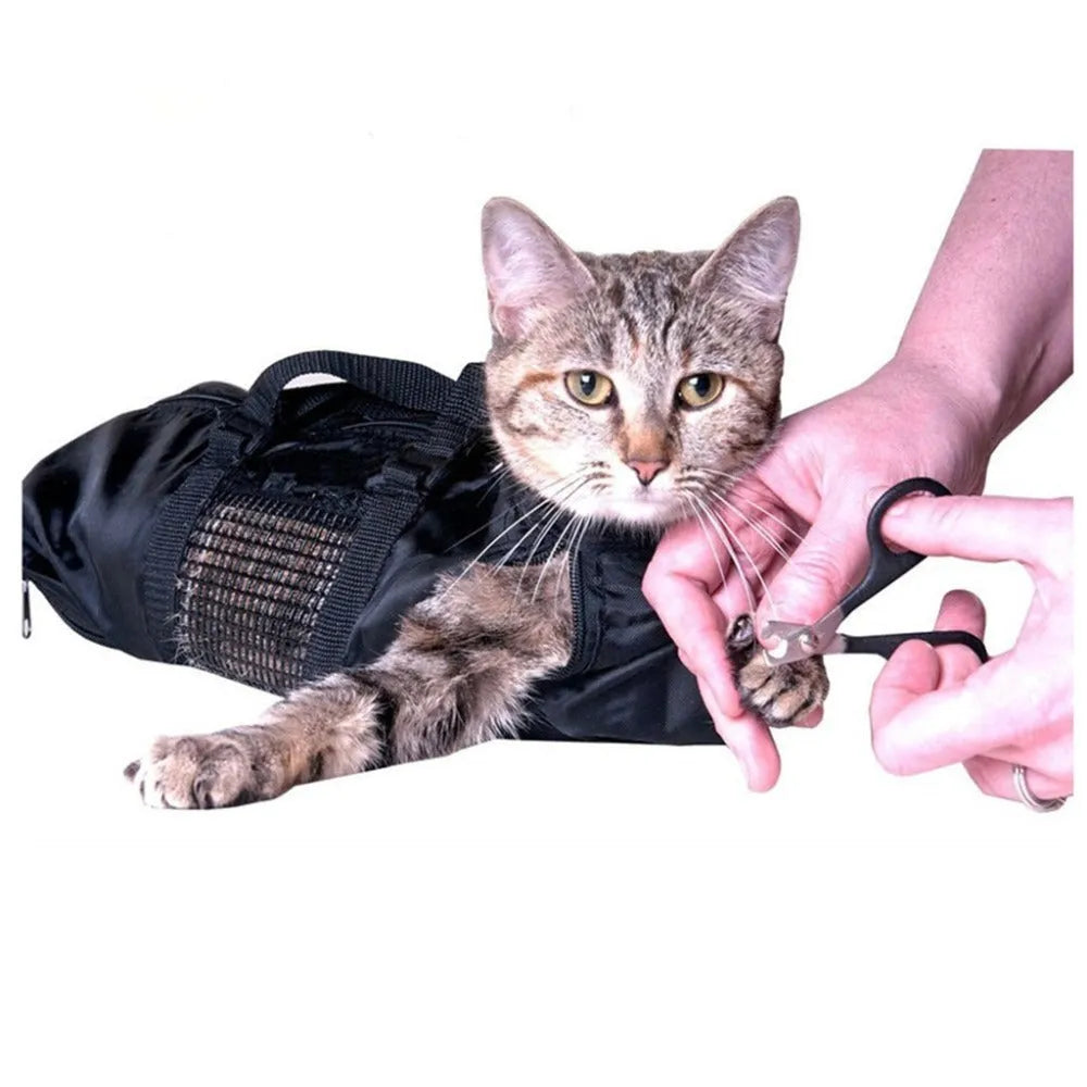 Black cat cleaning bag with anti-scratch design for bathing and medical procedures