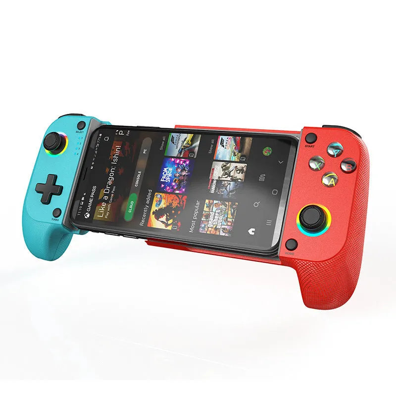 Bluetooth telescopic mobile game controller in black, red blue, or white colours