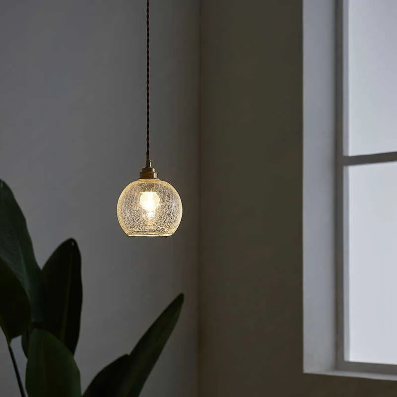 Retro brass and glass ball chandelier ceiling light with copper body
