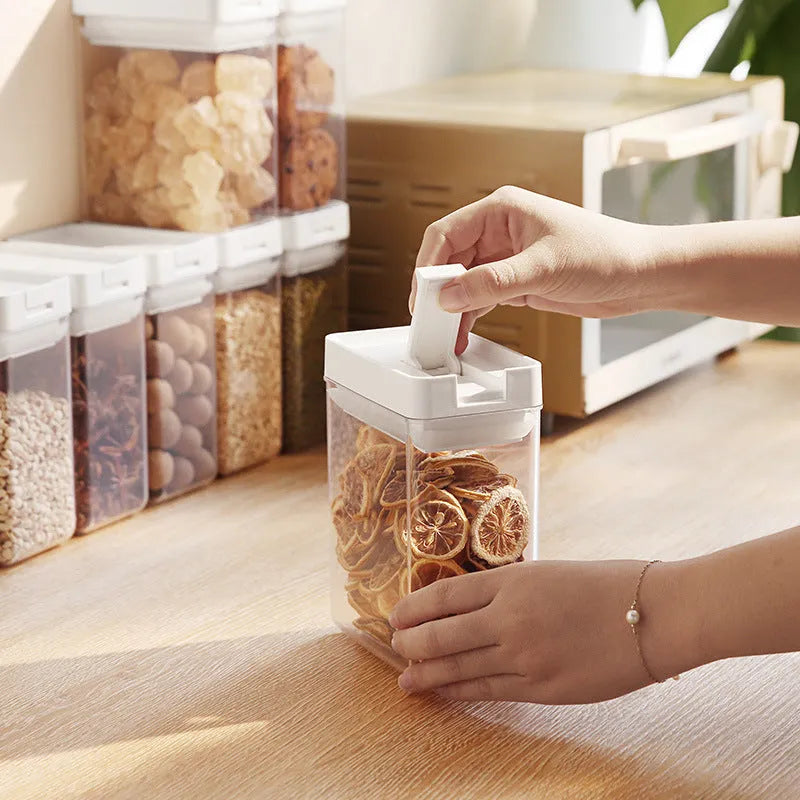 White Japanese-style transparent plastic storage container for whole grains, 400ml capacity.
