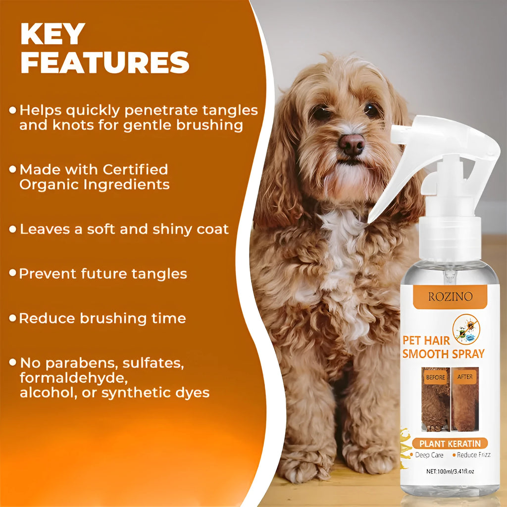 Pet hair fluffy conditioning spray 100ml anti-static anti-knotting odour remover for dogs and cats