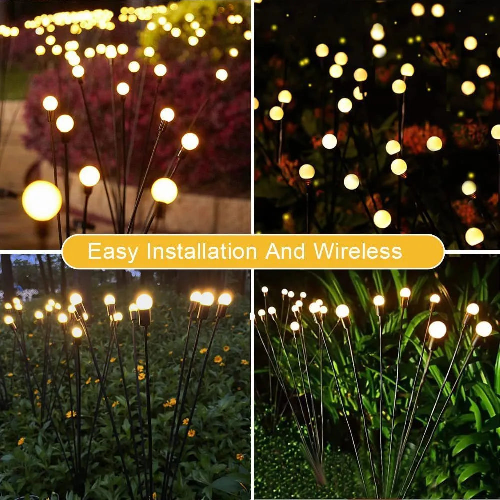 Solar-powered LED garden light with multiple heads on stainless steel ground spikes