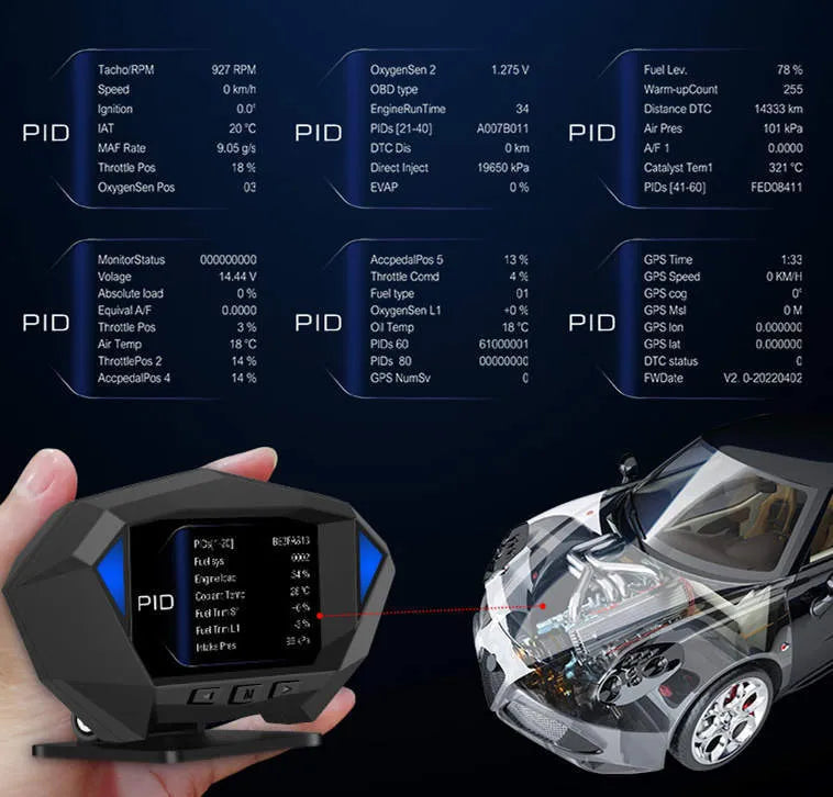 Black car HUD head-up display with HD LCD screen, OBD cable and anti-slip pad