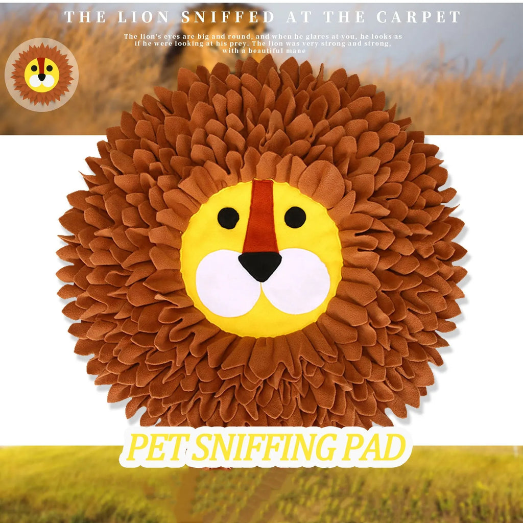 Brown lion pattern snuffle mat for dogs and cats with textured channels for hiding food
