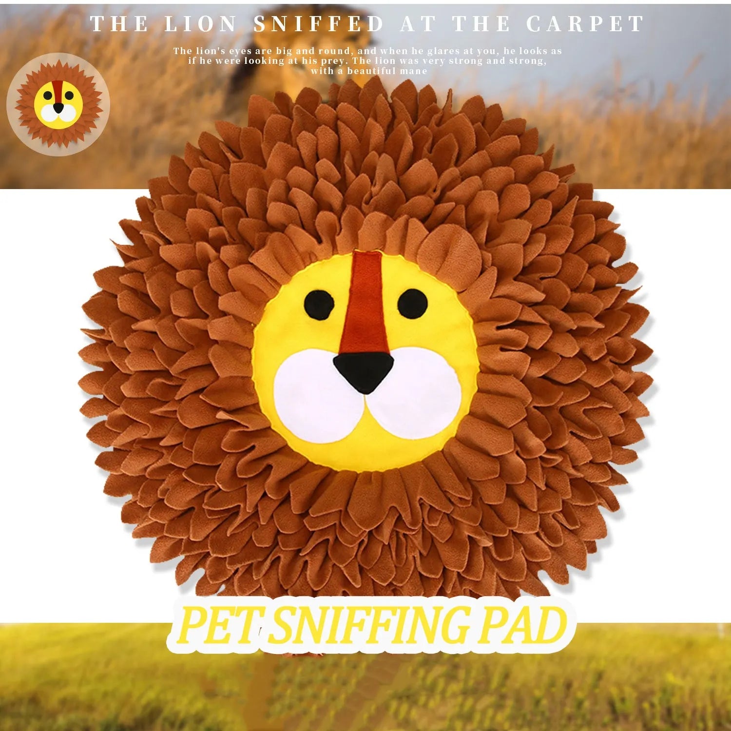 Brown lion pattern snuffle mat for dogs and cats with textured channels for hiding food