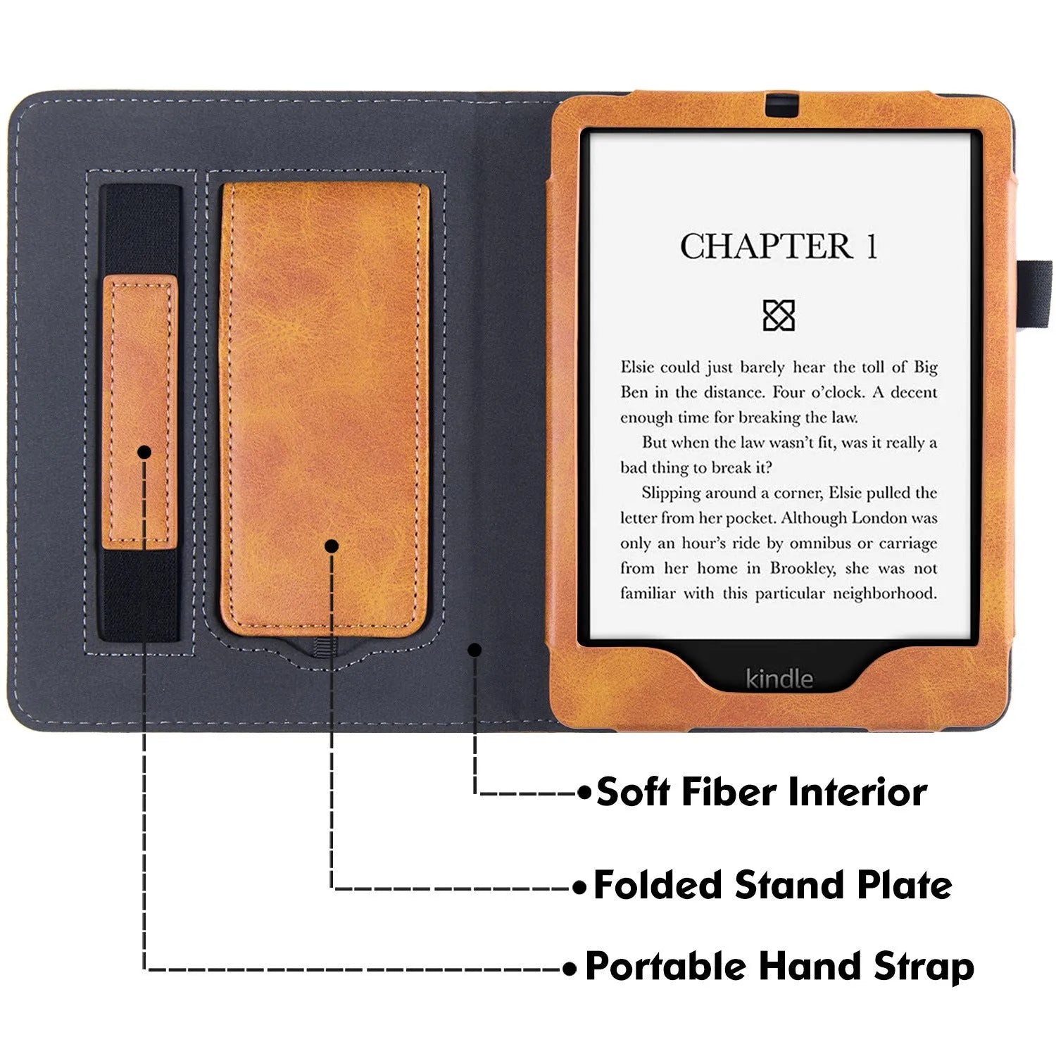 Kindle Paperwhite leather case with integrated wrist strap in a choice of colours including black calfskin.