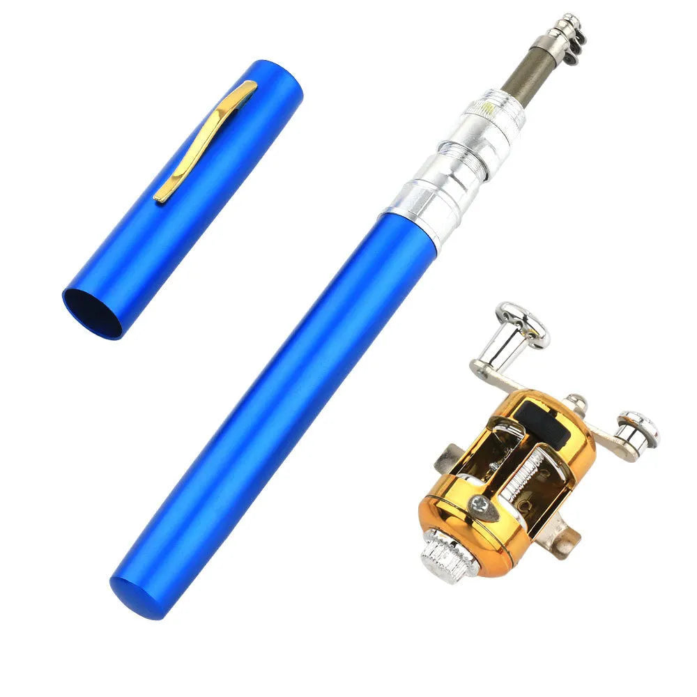 Portable telescopic pocket fishing rod kit with 1m fibre glass rod and golden ST5RL fishing reel