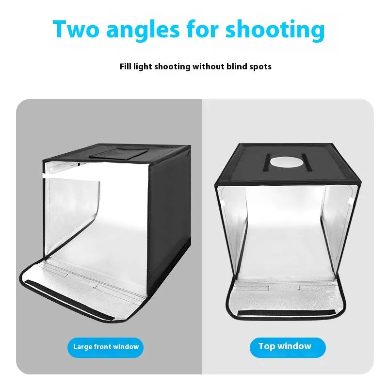 50cm folding studio light box with USB LED panels and reflective cloth interior for product photography