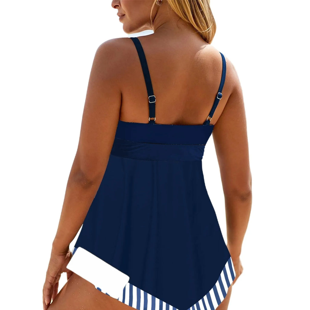 Plus size green polyester bikini two-piece suit for swimming.