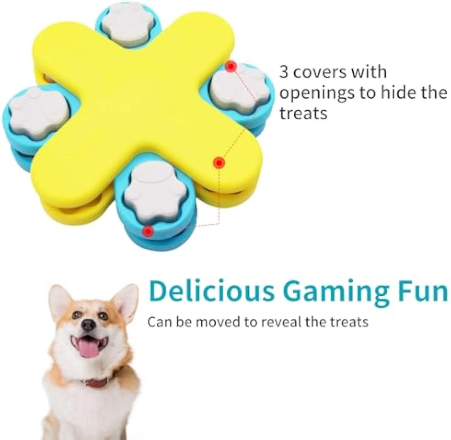 Yellow three-layer rotating dog puzzle feeder toy with non-slip base