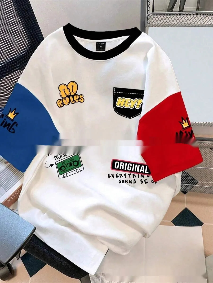 Men's loose fit printed t-shirt with digital letter pattern in multiple colour options