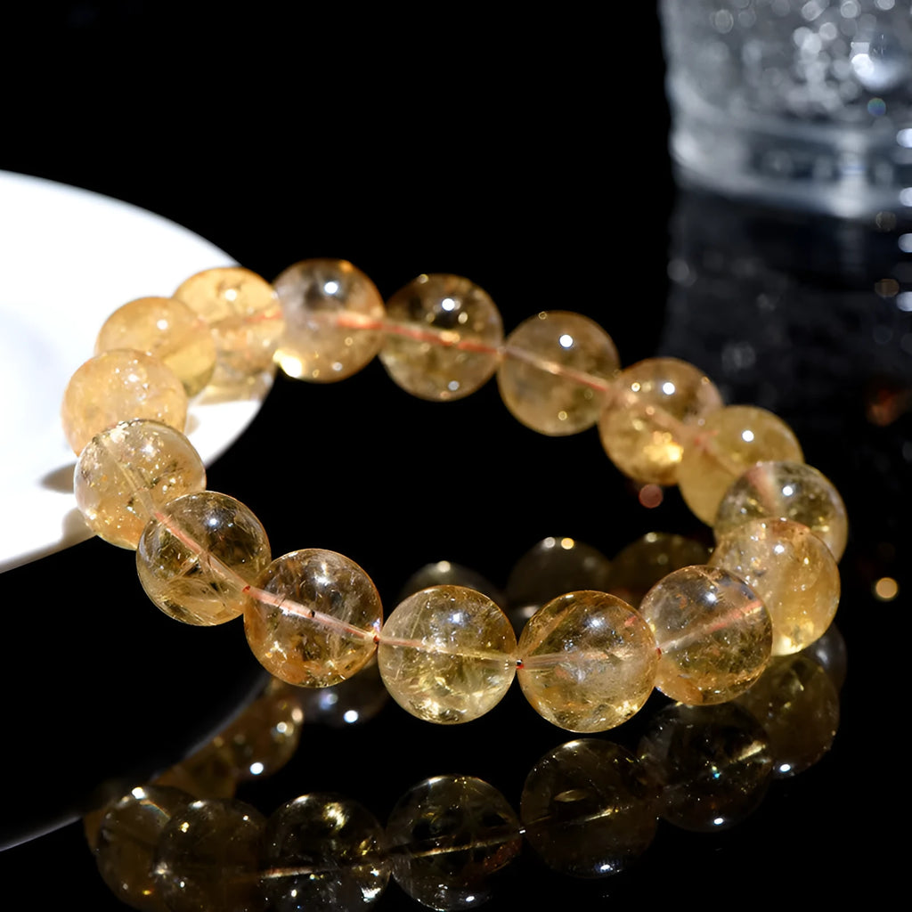 Natural yellow citrine gemstone bracelet with geometric beads in multiple size options