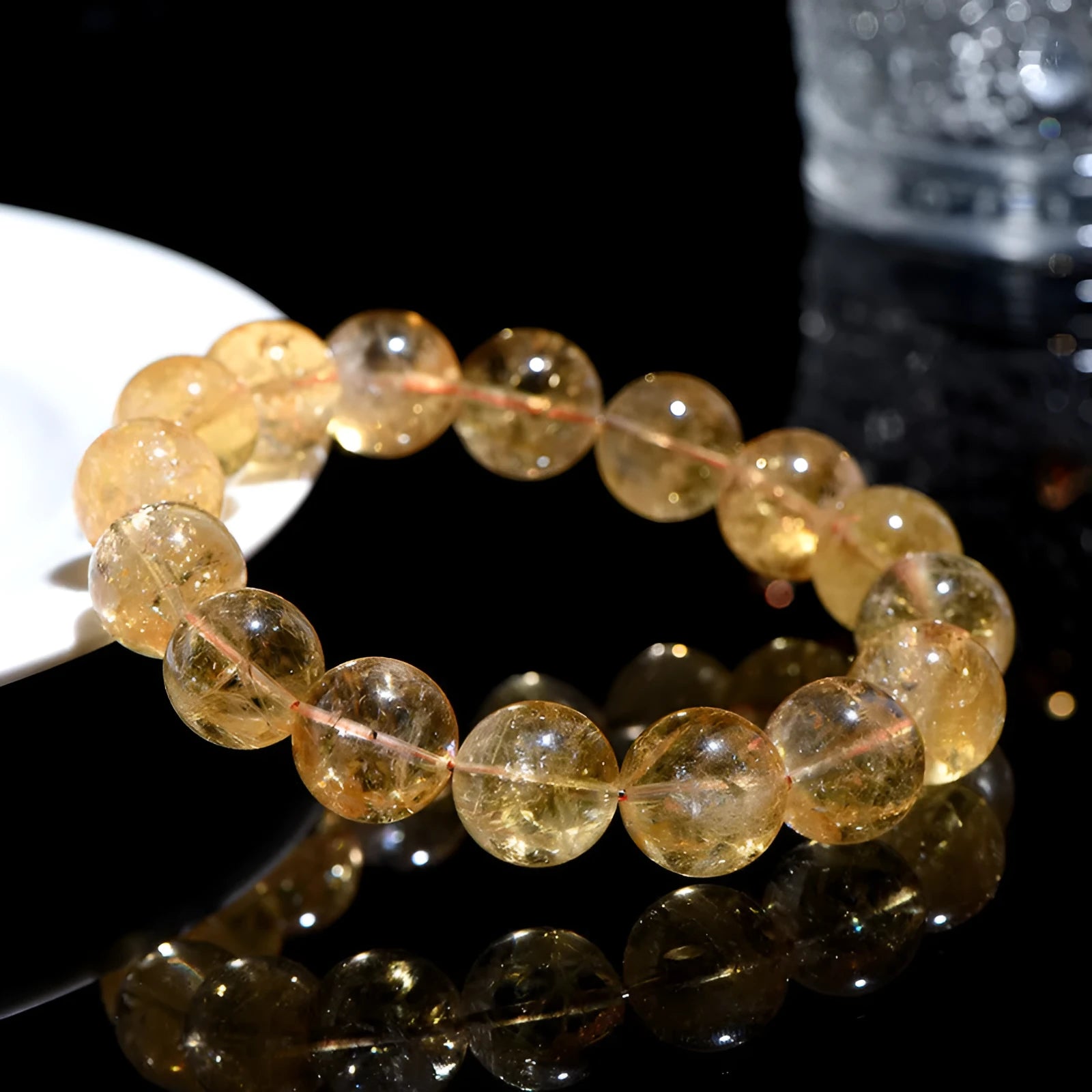 Natural yellow citrine gemstone bracelet with geometric beads in multiple size options