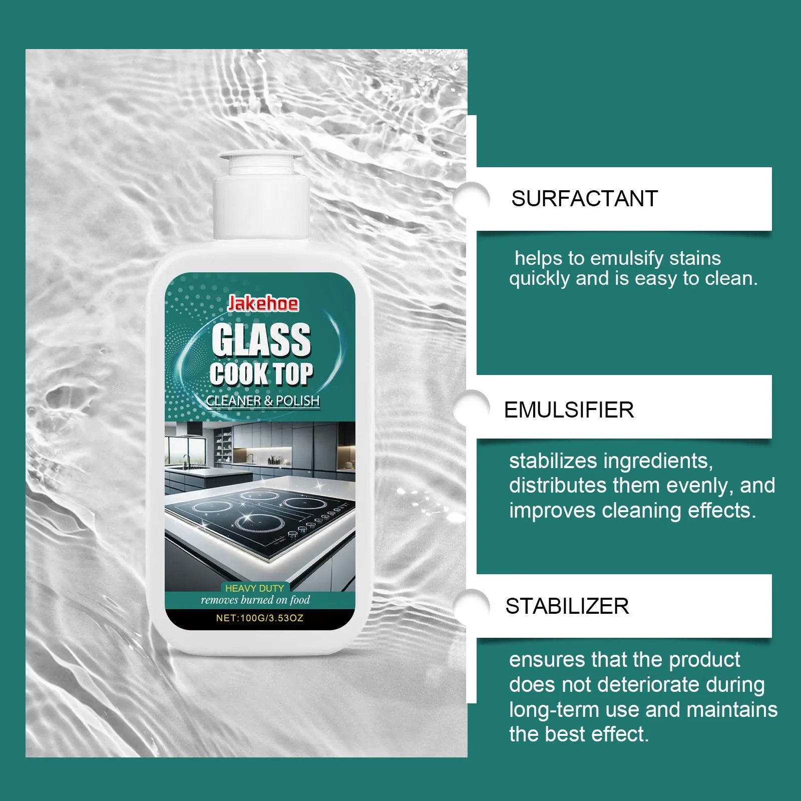 Glass stove cleaning brilliant polish 100g in a container for ceramic hob decontamination