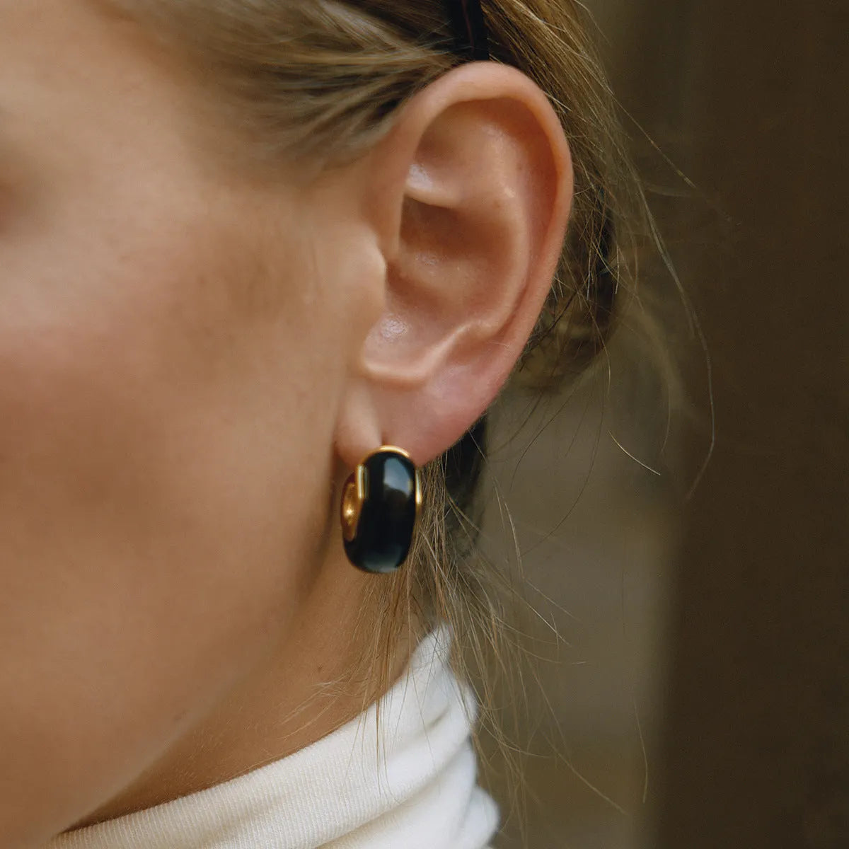 Stainless steel resin geometric ring stud earrings black bronze light luxury women