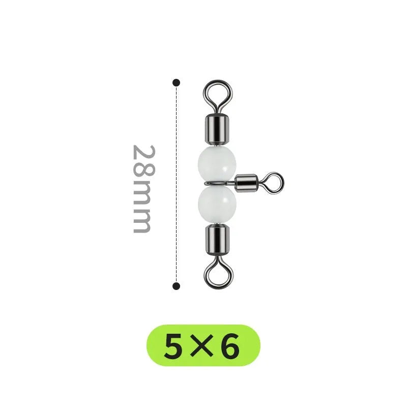 Copper luminous fishing swivel bead with a T-type three-fork design and eight small connection rings.